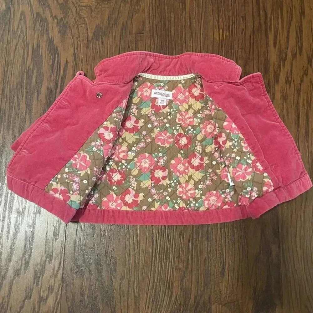 Genuine Kids by OshKosh 6 Months Pink Velvet Coat, Girl, Buttons, Quilted